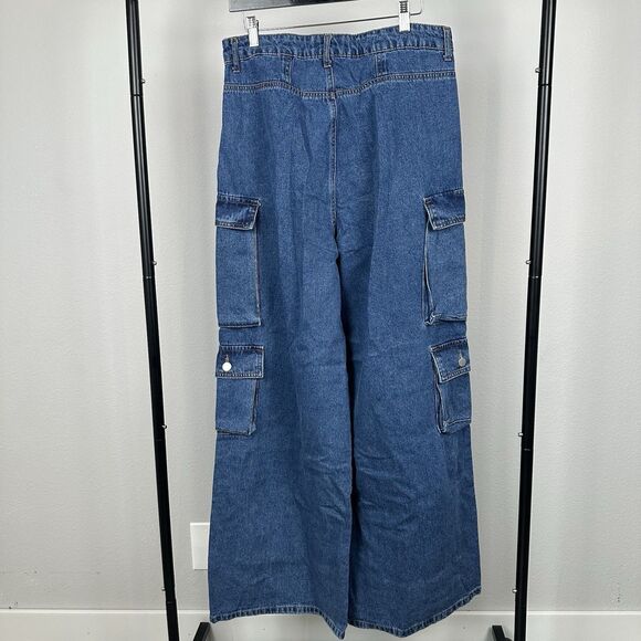 Fashion Nova Blue Jeans Size 13 High Rise Cargo Baggy Loose Y2K 90s Aesthetic - Picture 5 of 14